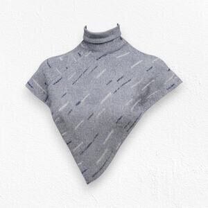 Y2K Gray Fuzzy Acrylic Poncho Cowl Neck 2000 Boho Abstract Dash Pattern One Size